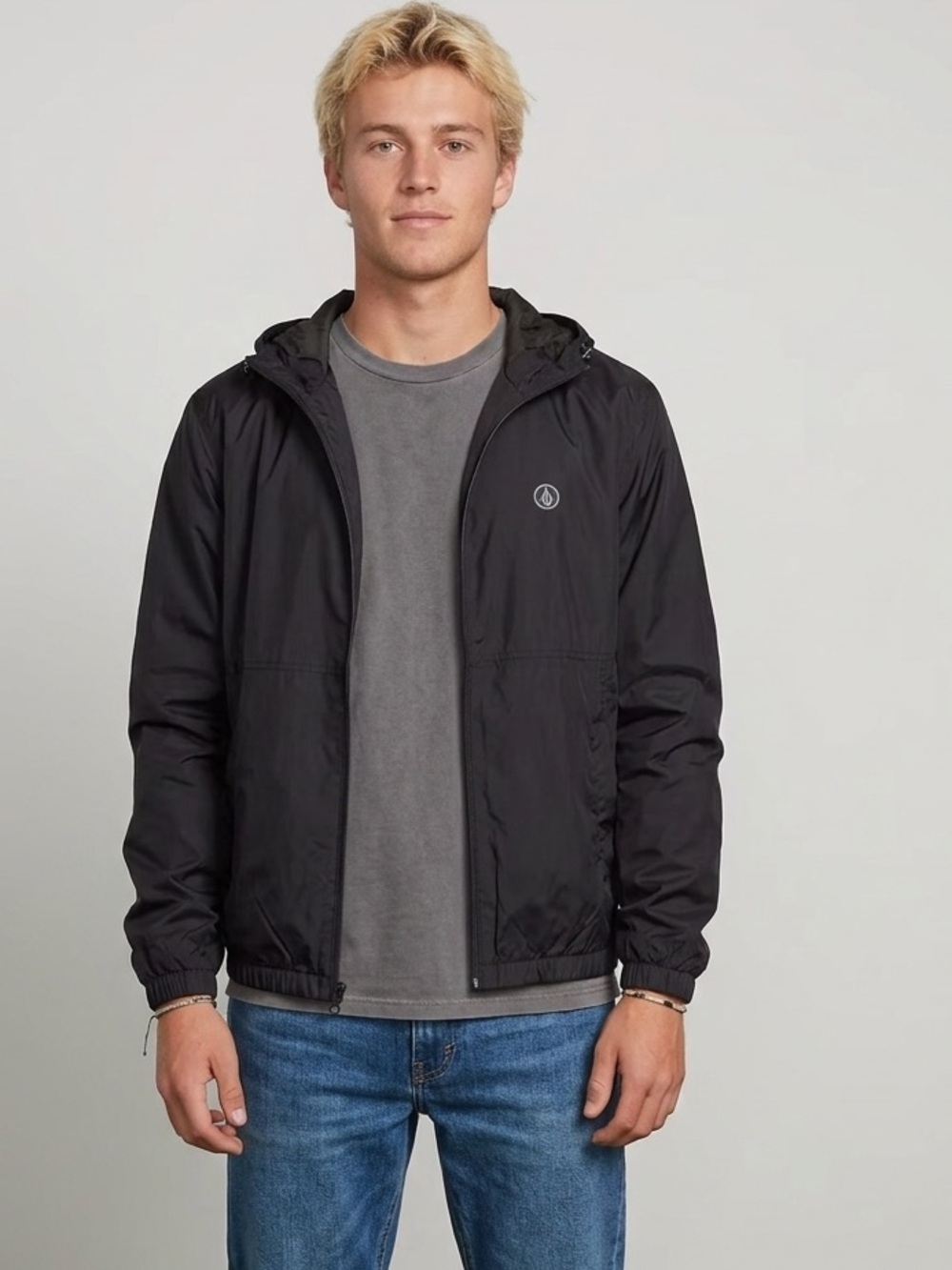 Volcom Men's Ermont Black Lightweight Hooded Windbreaker Jacket